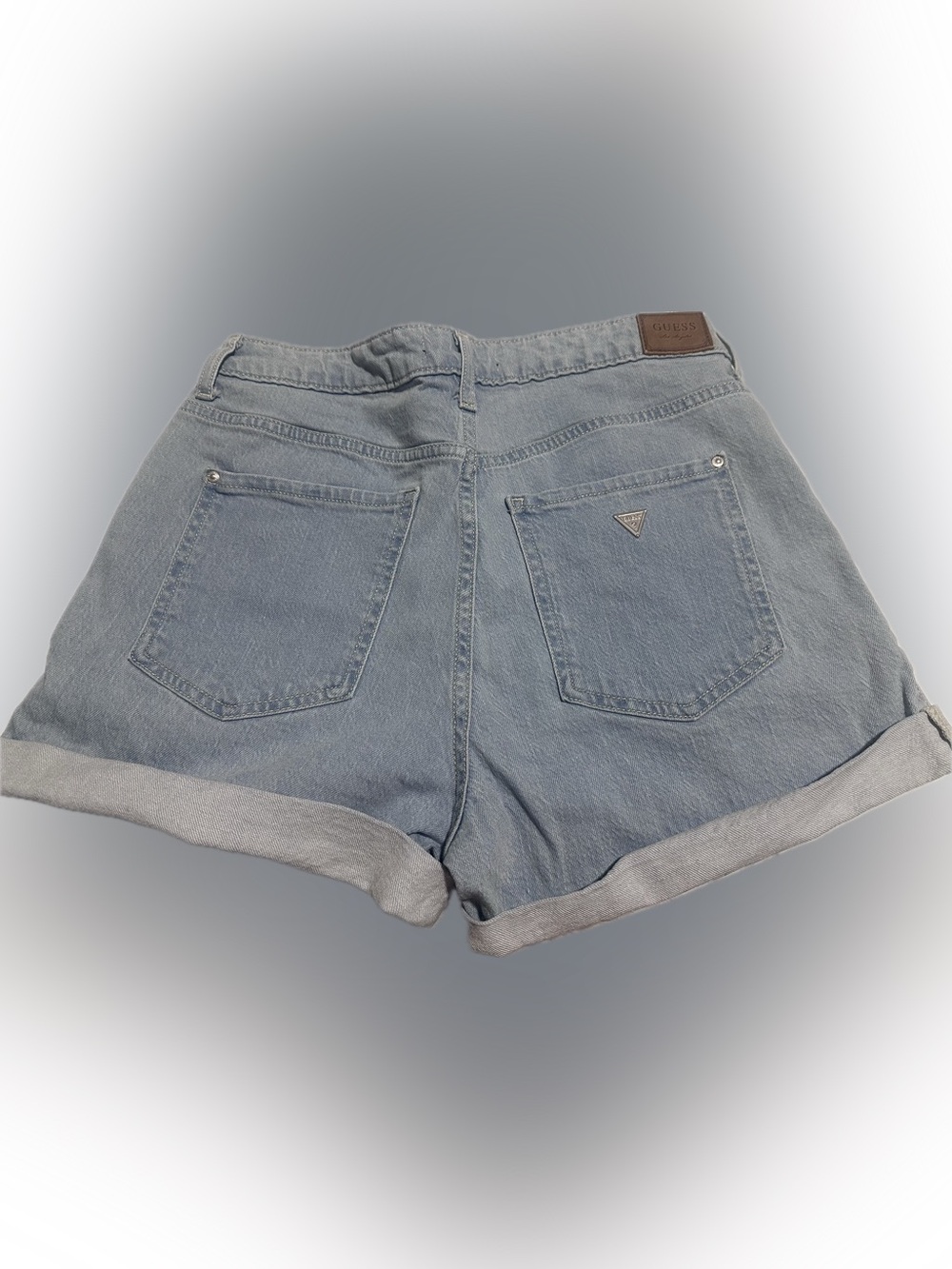 Guess Light Blue Denim Shorts with Signature Triangle Logo